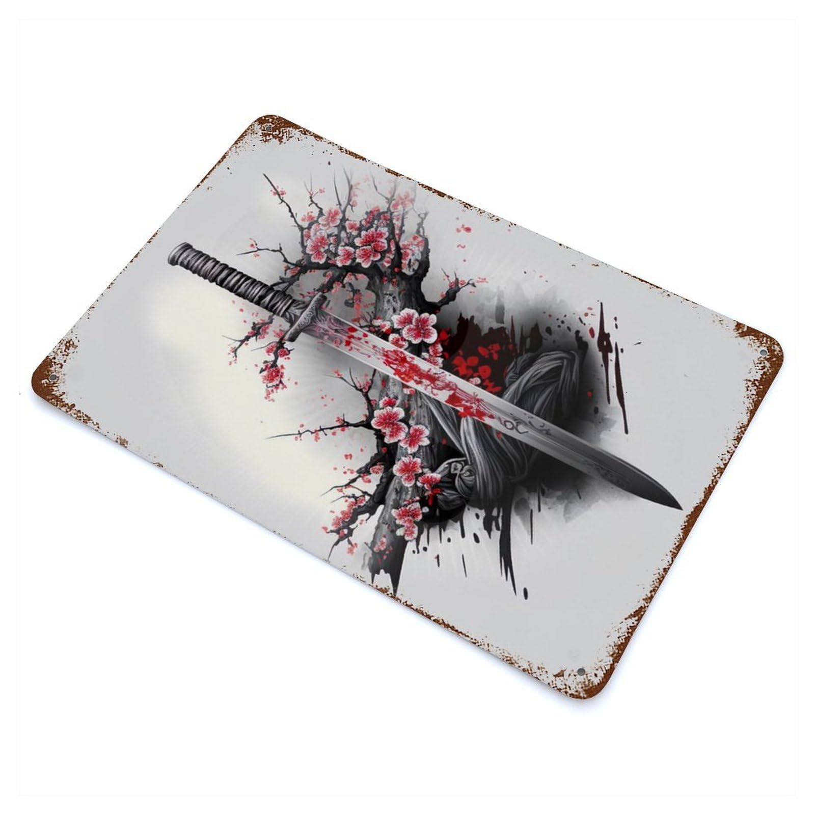 Japanese Katana Retro Metal Sign 11.8"x7.9", for Pub, Kitchen And Man Cave Decor, Retro Wall Decor