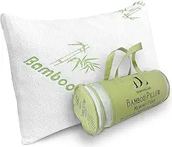 Travesseiro de bambu – Travesseiros de cama com espuma viscoelástica desfiada refrescante com capas hipoalergênicas – Alivia a dor no pescoço, ronco e ajuda com a asma – dormindo nas