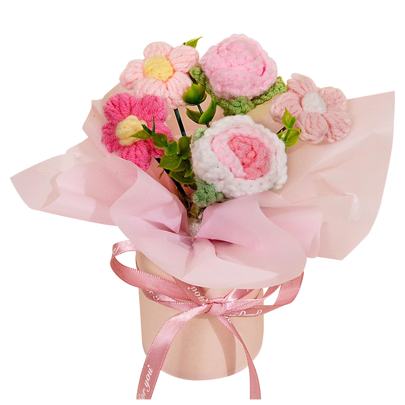 Ramo de Flores Ganchillo, Ramo de Flores de Punto Hecho a Mano, Flores Artificiales para cumpleaños, San Valentín, Regalos de Punto para Madre, Mujeres, Amigas