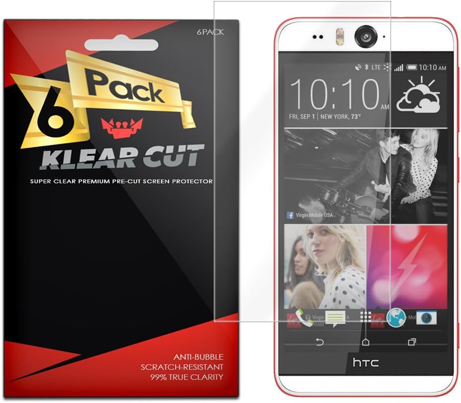HTC Desire Eye Screen Protector [6-Pack], Klear Cut High Definition Clear Screen Protector for HTC Desire Eye PET Film Anti-Bubble Shield