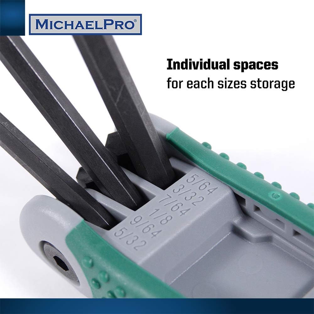 MichaelPro 17-Piece Folding Hex Key Allen Wrench Set, SAE & Metric (5/64”-1/4”, 1.5-8mm), Premium CR-V Steel, Easy Portability and Multi-Purpose Repair, 2-Pack, Yellow & Green - MP001007