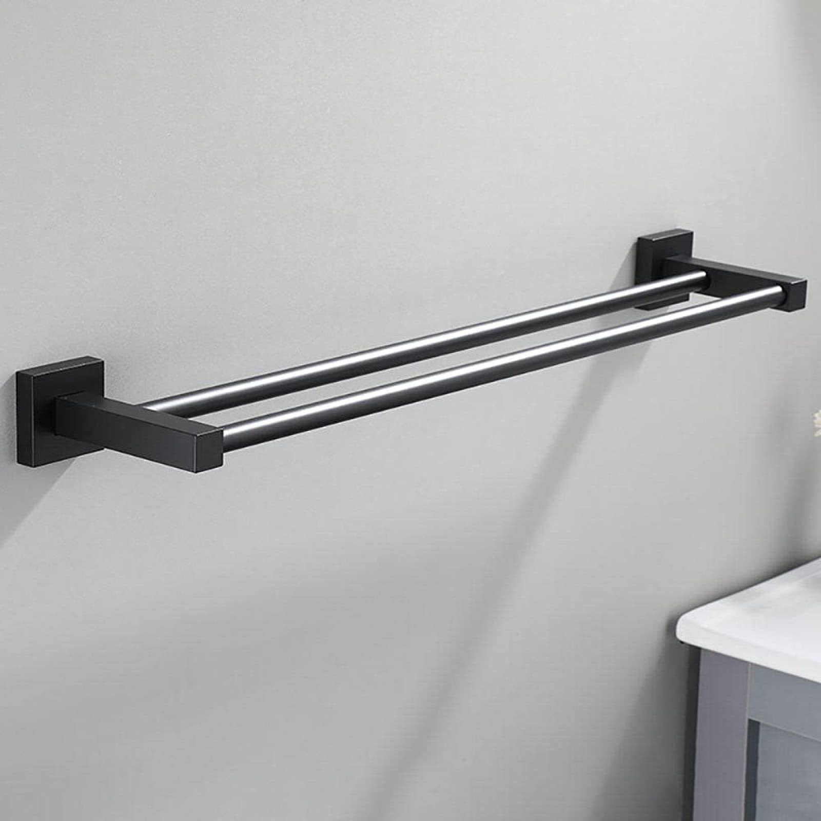 Naścienny wieszak na ręczniki, aluminiowy uchwyt na ręczniki łazienkowe, konstrukcja bez wiercenia, 80 cm, eleganckie czarne wykończenie dla łatwej instalacji, idealny do dekoracji domu