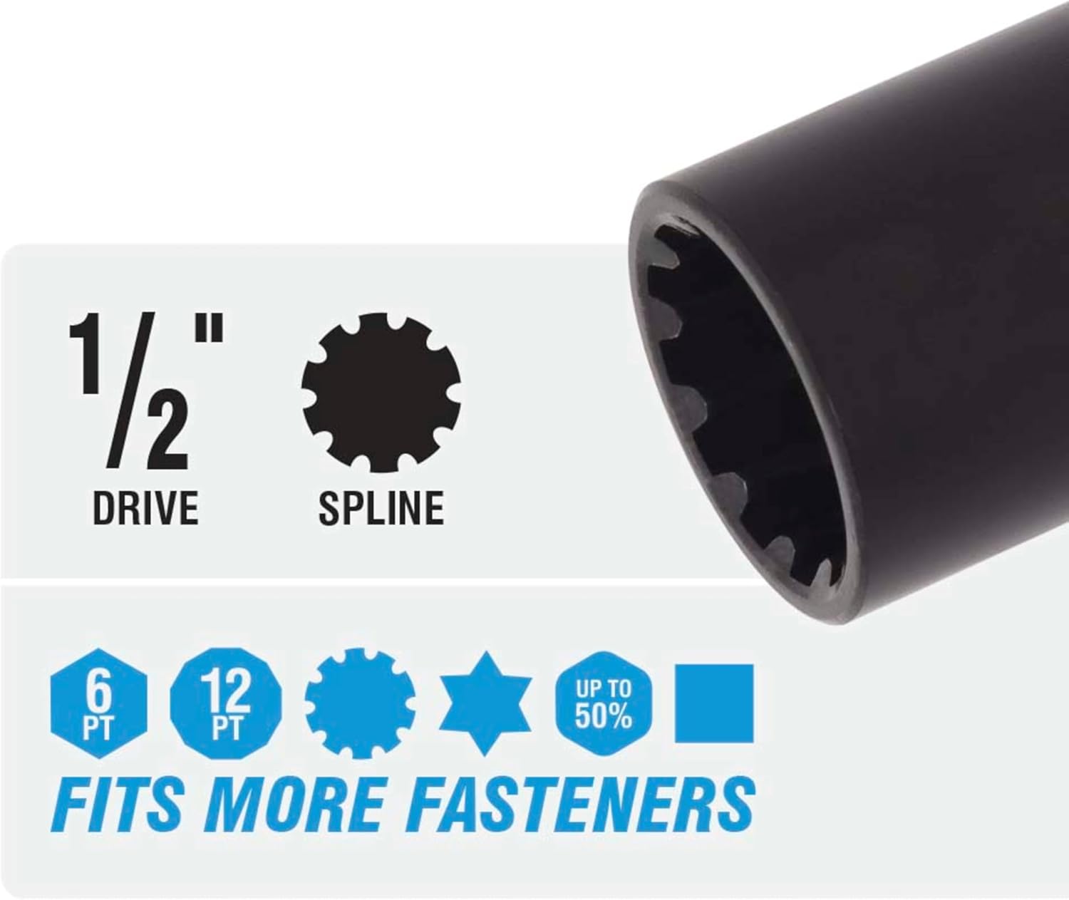 Spyder 10-Piece 1/2-inch Spline Drive SAE Deep Impact Socket Set with Adapter, Compatible with 6pt, 12pt, Star, Square, Spline and Damaged Fasteners