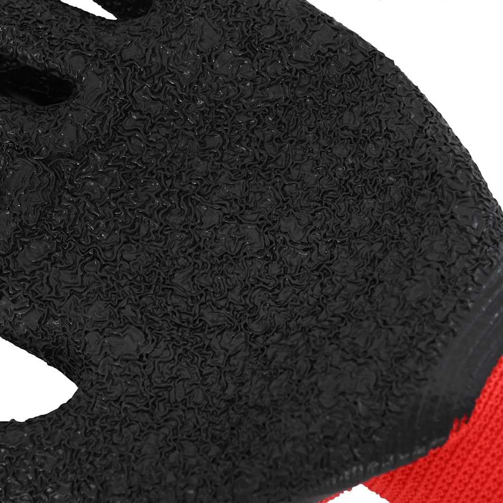 Guantes de trabajo, 24 unidades, color rojo y negro, talla 9, con revestimiento de látex, antideslizantes, transpirables, flexibles, para jardín, construcción, taller, montaje, artesanía