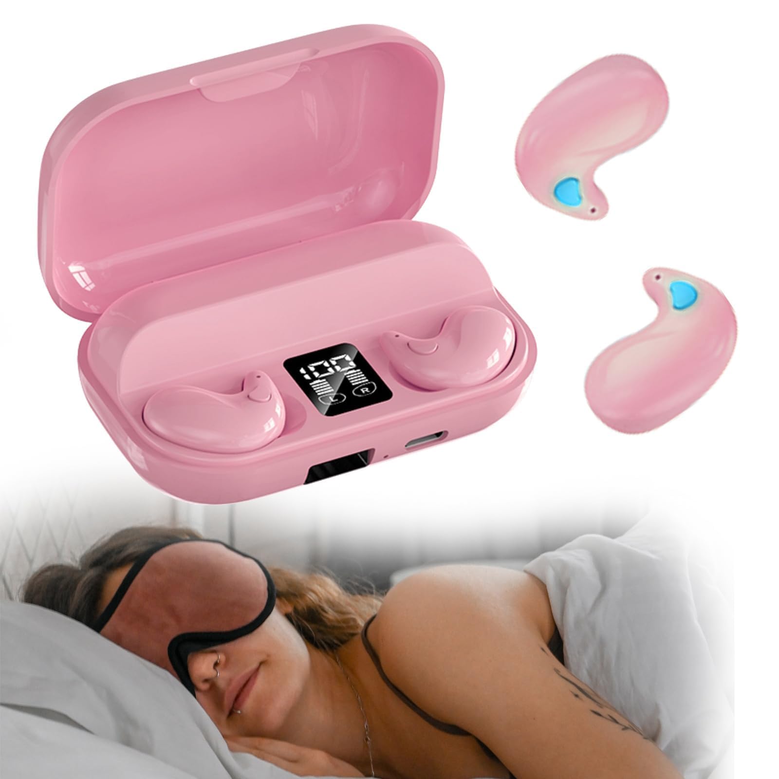 Invisible Sleep Wireless Earphone IPX5 Waterproof Pink Wireless Thin Invisible Sleep Earbuds for Side Sleepers Sleep Ear Buds Smallest Tiny Small Mini