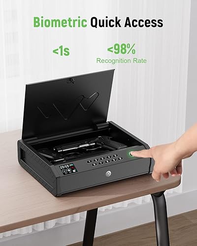 Miniatura 15 de Gun Safe, Biometric Gun Safes for Pistols with LCD Display of Temperature Humidity, Fingerprint Quick Access Pistol Safe Solid Handgun Safe