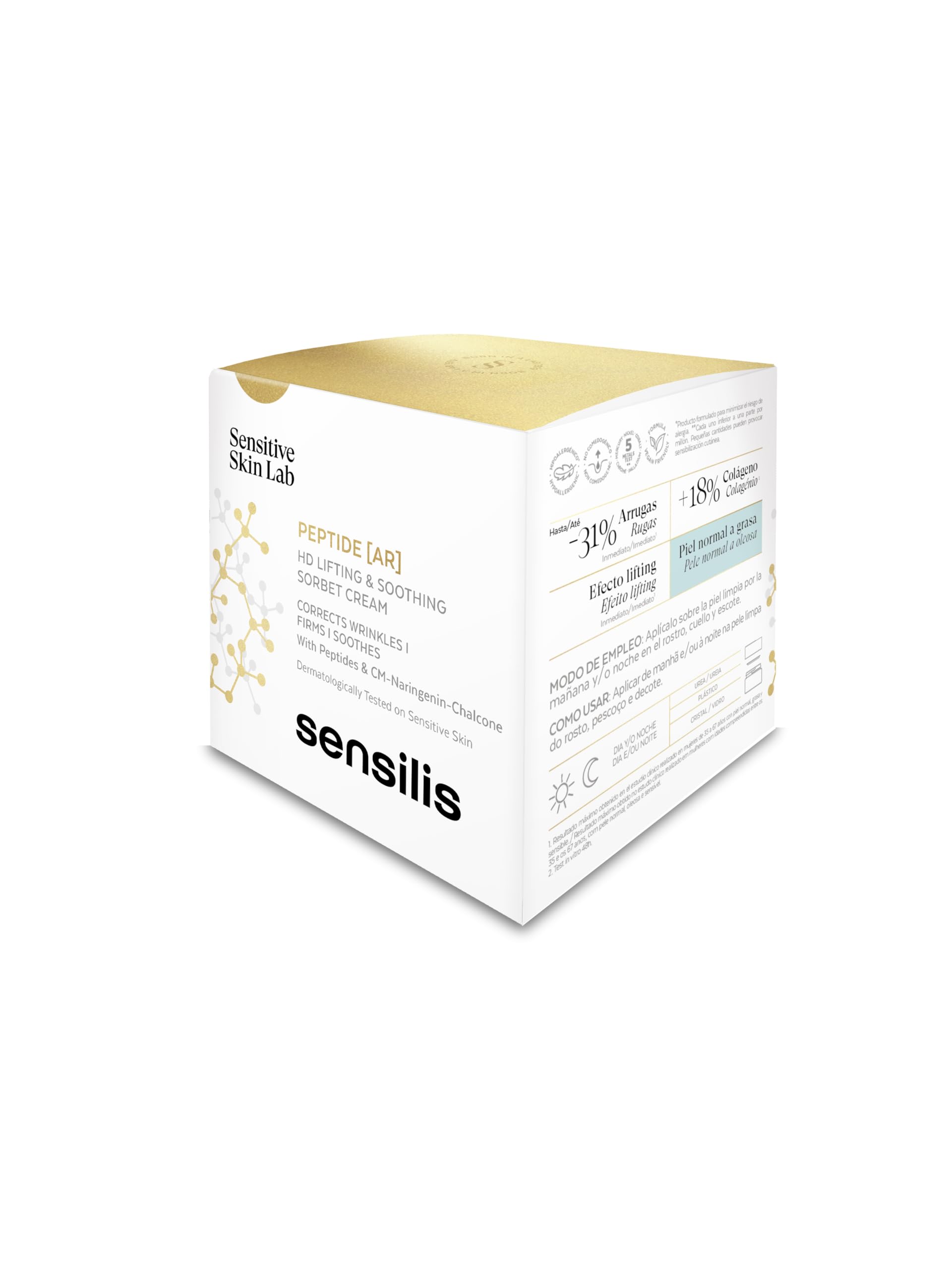 Sensilis - Peptide AR, Crema Sorbete Efecto Lifting, 50 ml | Péptidos, Ácido Hialurónico, Efecto Lifting, Calmante, Piel Normal a Grasa, Piel Sensible, Textura Sorbete, Antiedad, Confort
