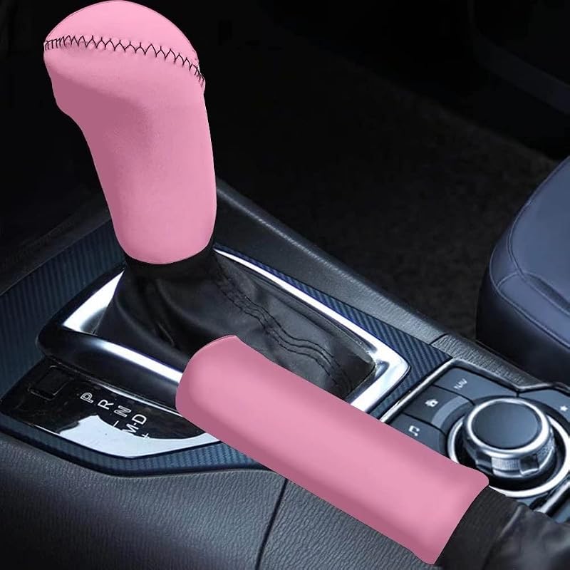Kit de capas para manopla de câmbio e alavanca do freio de mão KEIAHUAN rosa com 2 peças
