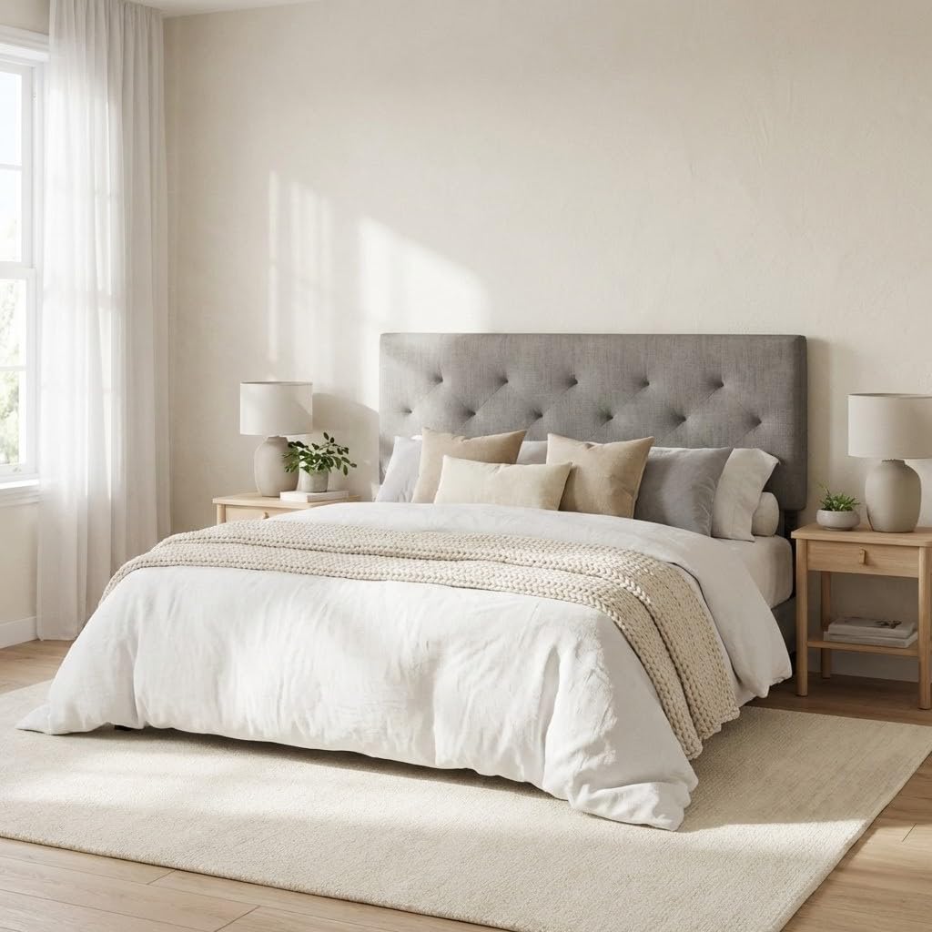 Photo 1 of ***STOCK PHOTO REFERENCE ONLY***
**maybe wrong bed size/wrong stock photo**
Celestial Sleep Diamond-Tufted Mid-Rise Upholstered Headboard, Wall or Bed Frame Mount - Full or Queen (Gray)