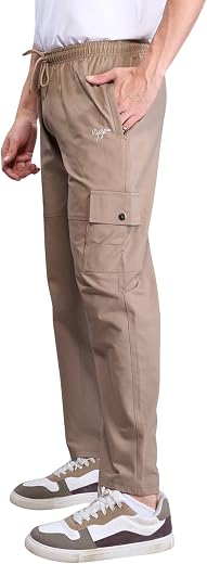 Jinxer Straight Fit Cargo Pants for Men, Utility Pockets, Stretch Cotton, Knit, Elastic Mid Waist, Formal Office,Casual We...