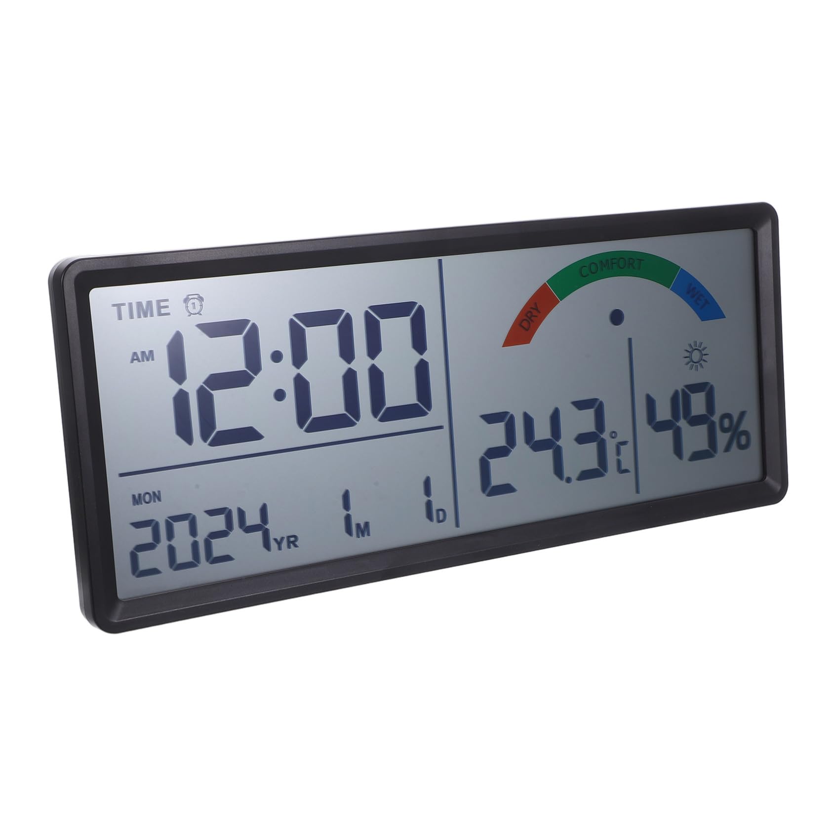 Mikikit Reloj Digital de Pared con Pantalla LCD Grande de Termohigrómetro Integrado con Alarma Temperatura Humedad Fecha y Día Multifuncional para Sala y Escritorio