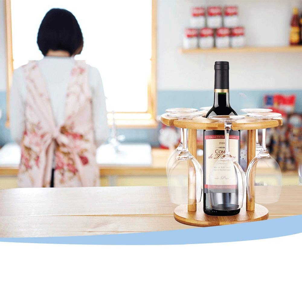 Estantes para Vino Soporte para Copa de Vino Marco de Botella de Vino de bambú Soporte para Copa Boca Abajo Soporte de exhibición para Copa Soporte para Botella de Vino Estante para Vino