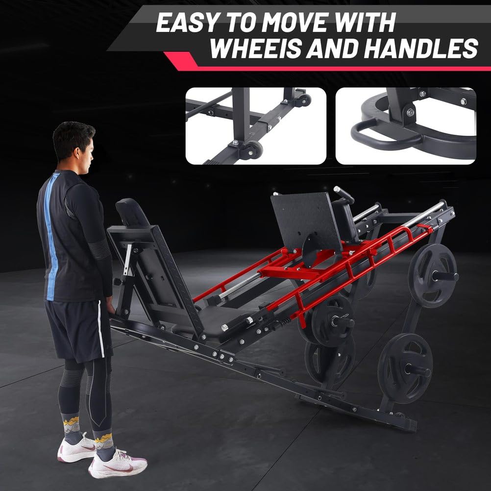 Beinpresse Hack Squat Maschine, 2-In-1-Beinpresse FüR Heim-Fitnessstudio Mit LinearfüHrung, Spezial-Hack Squat Maschine FüR Das Komplette UnterköRpertraining Mit Wadenblock