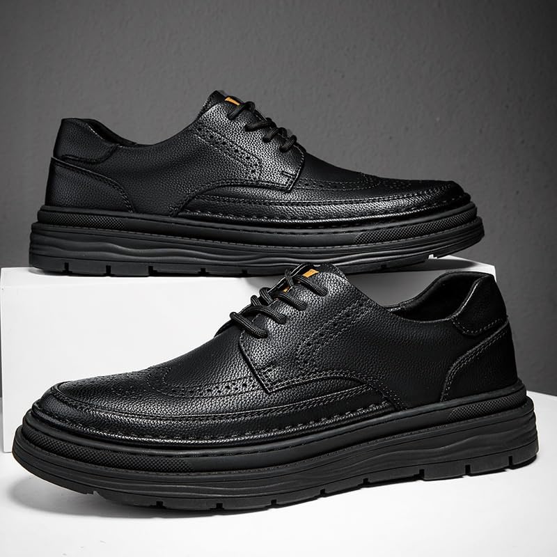 Classic Black Breathable Lace-up Oxfords Shoes Men Suit Tuxedo Dress Leather Shoes Fashionable All-Match Height Increase Loafers2