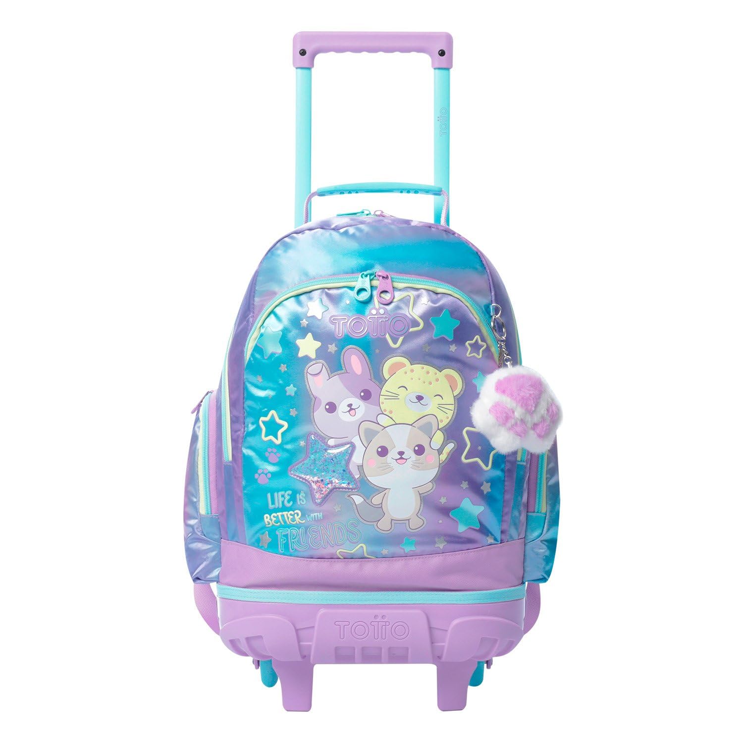 TOTTO Mochila Escolar con Ruedas, Modelo Friends, 2 Compartimentos, 2 Bolsillos Botella, Protección en la Base, Cómodas Correas Ajustables, Color Morado