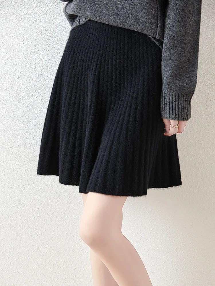 Faldas plisadas de lana para mujer, para otoño e invierno, corte acampanado, por encima de la rodilla