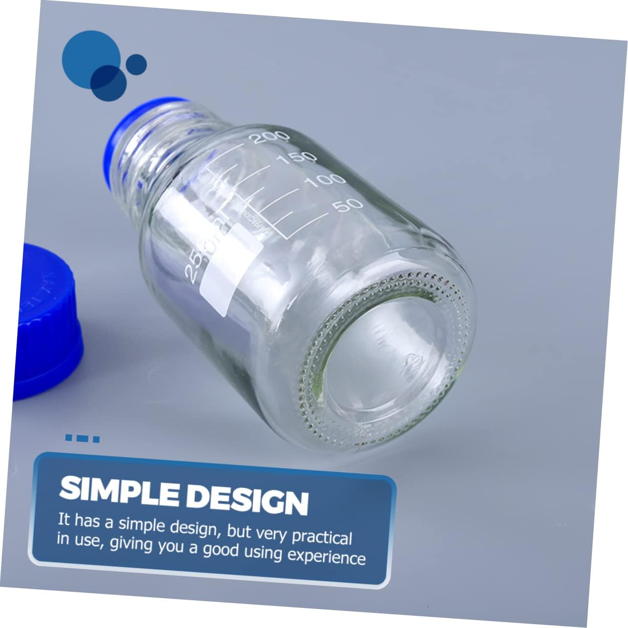 Cabilock 3pcs Glass Reagent Bottles with Blue Screw Caps Chemical Sample Sealing Containers Wear Resistant Medicine Storage for Lab Liquids and Essential Oils