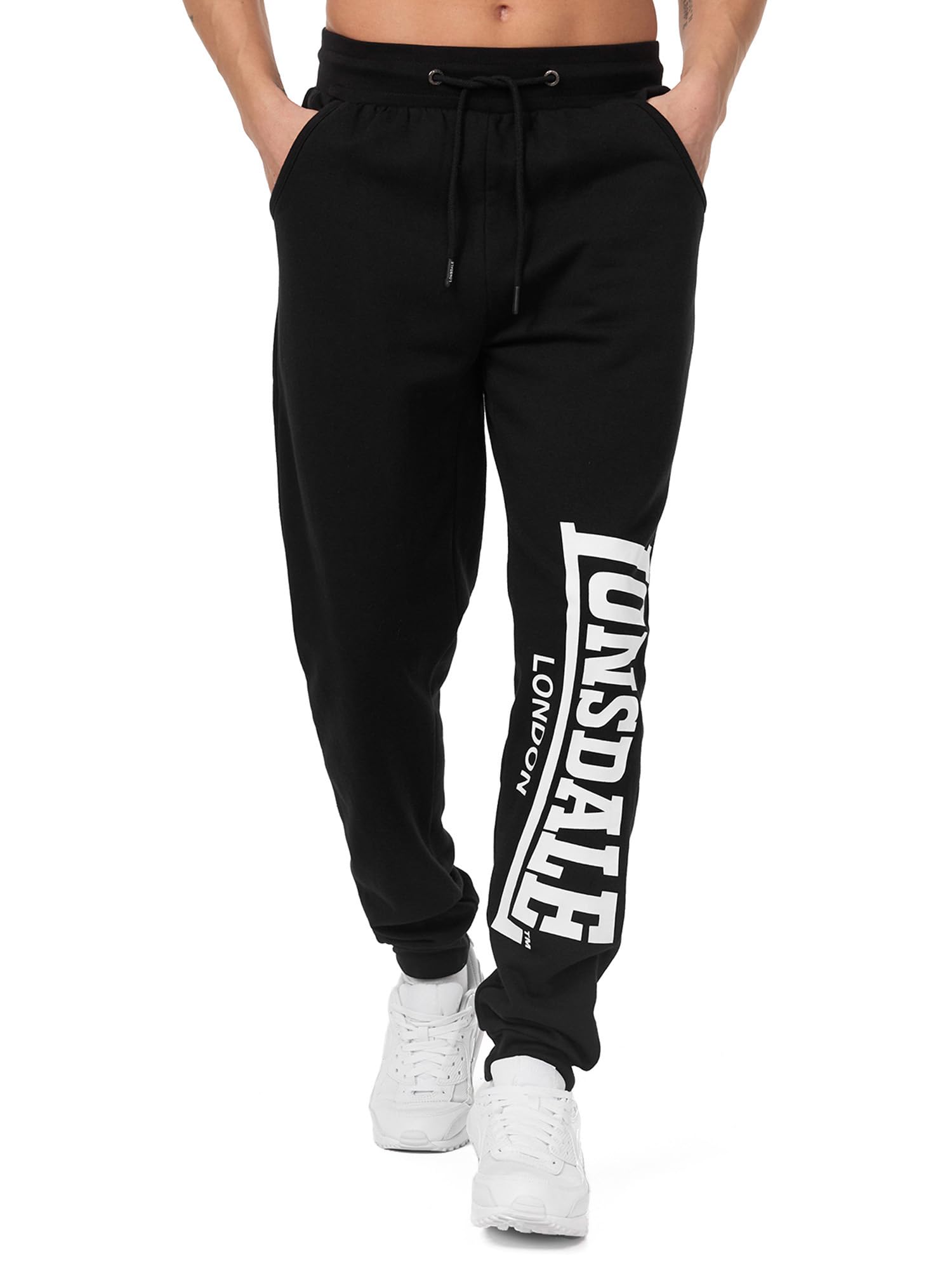 Lonsdale London Men's Large Logo Regular Fit Jogging Pants - Black, Medium