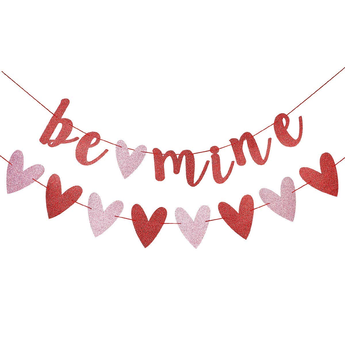 Festiko®Red Glittery Be Mine Banner and Pink and Red Heart Garland Banner for Valentines Day Decorations,Heart Decorations,Wedding Engagement Bachelorette Home Indoor Valentine Day Decor
