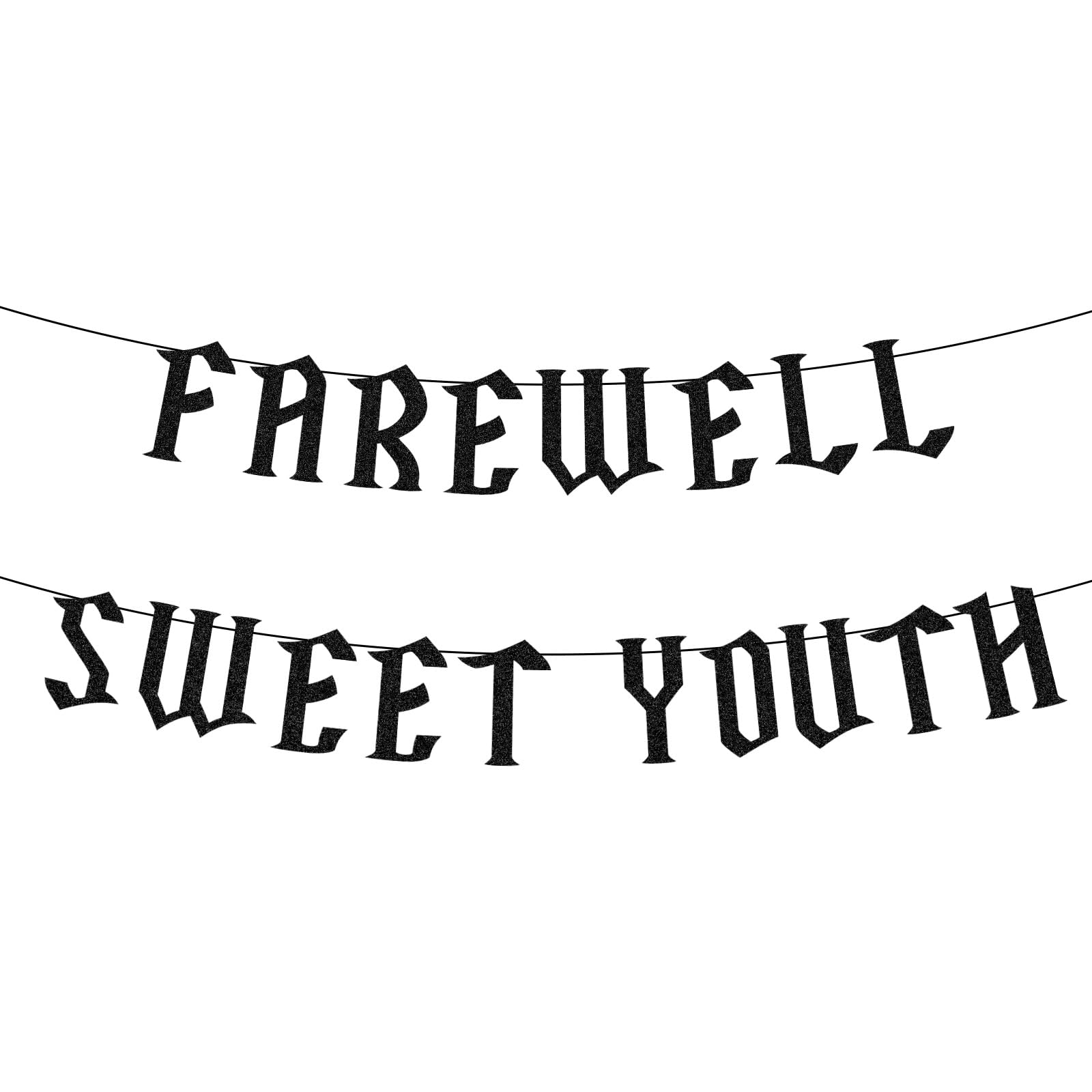 Farewell Sweet Youth Banner, Funny Funeral for My Youth Birthday Decoration Black Glitter Letter Banner for 20th 30th 40th 50th Birthday Party Decoration Supplies