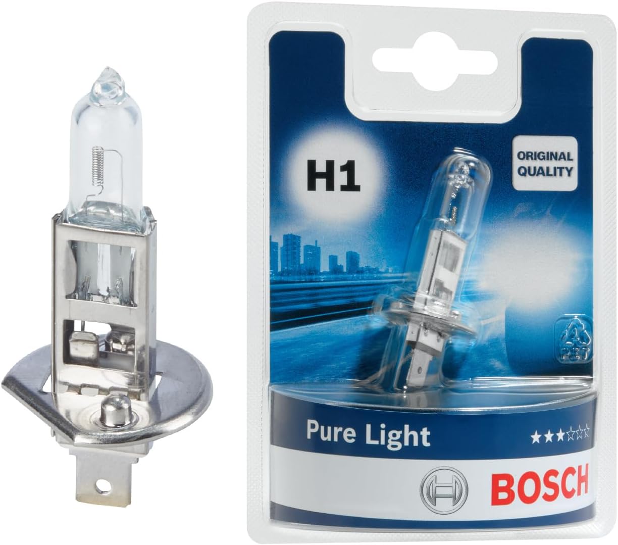 Bosch H1 (448) Pure Light Halogen Headlight Bulb, 12 V 55 W, Original Quality - Socket Type P14,5s - 1 Replacement Car Light Bulb