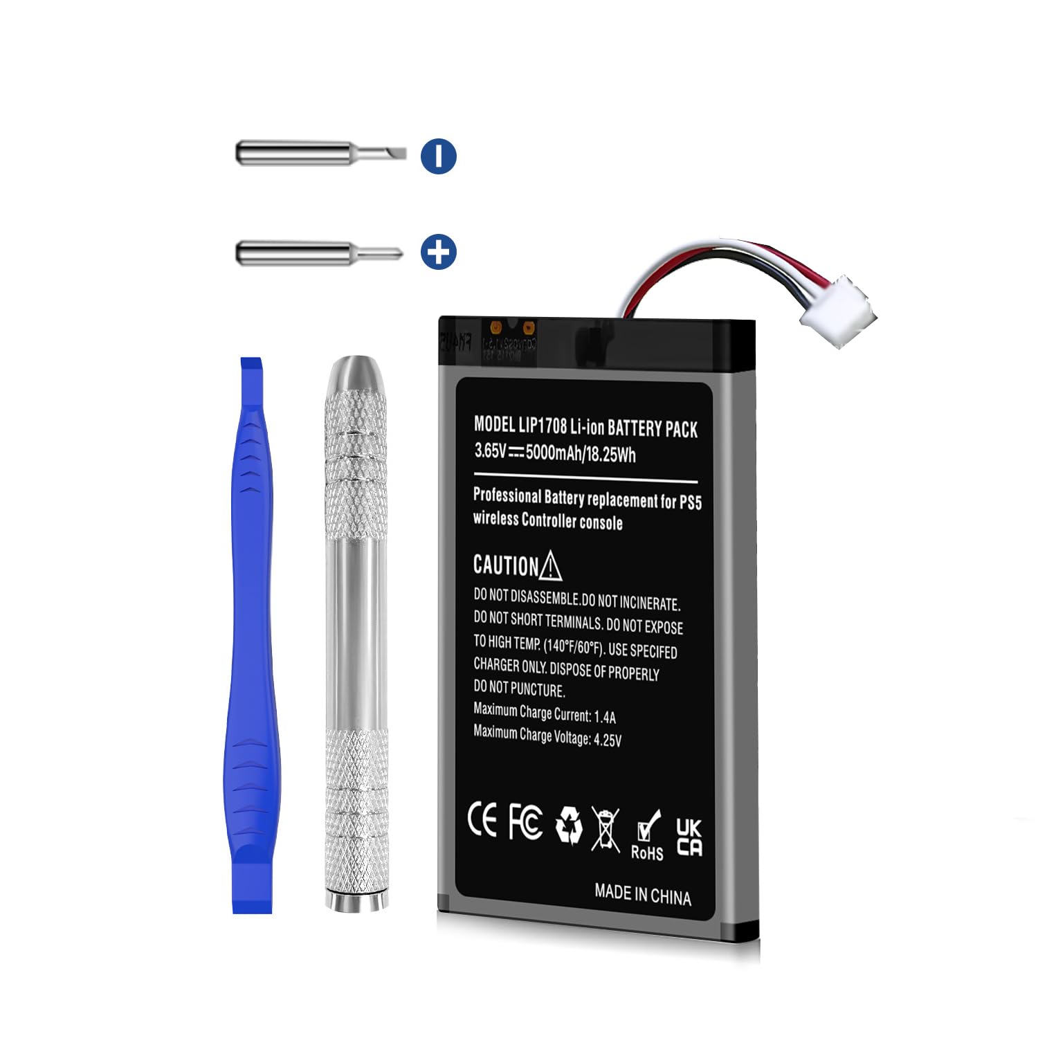 1 batteria controller PS5 da 5000 mAh, aggiornamento ad alta capacità LIP1708 batteria di ricambio per controller wireless Sony PS5 PlayStation 5 DualSense CFI-ZCT1W con kit di attrezzi