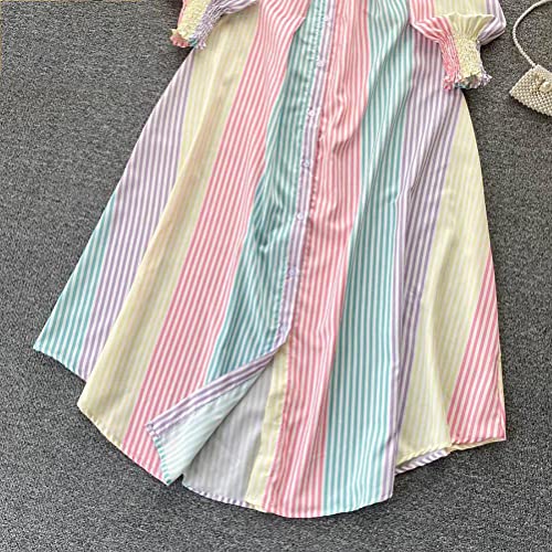 SIWAN Vestidos Colorblock Listrados Cintura Fina Camisa Feminina Vestido Decotecolorido, L