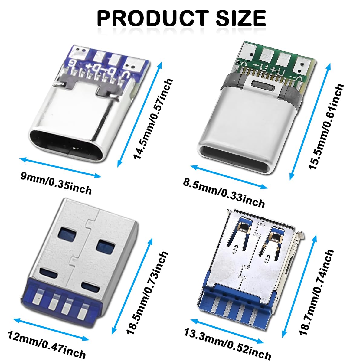 20PCS USB 3.1 Type-c Femmina Maschio a saldare Cavo Plug Connector PCB Board, DIY 3A 4 Pin USB 3.0 Type A 24Pin USB 3.1 Type C Maschio e Femmina Plug Socket Connector PCB Board Module
