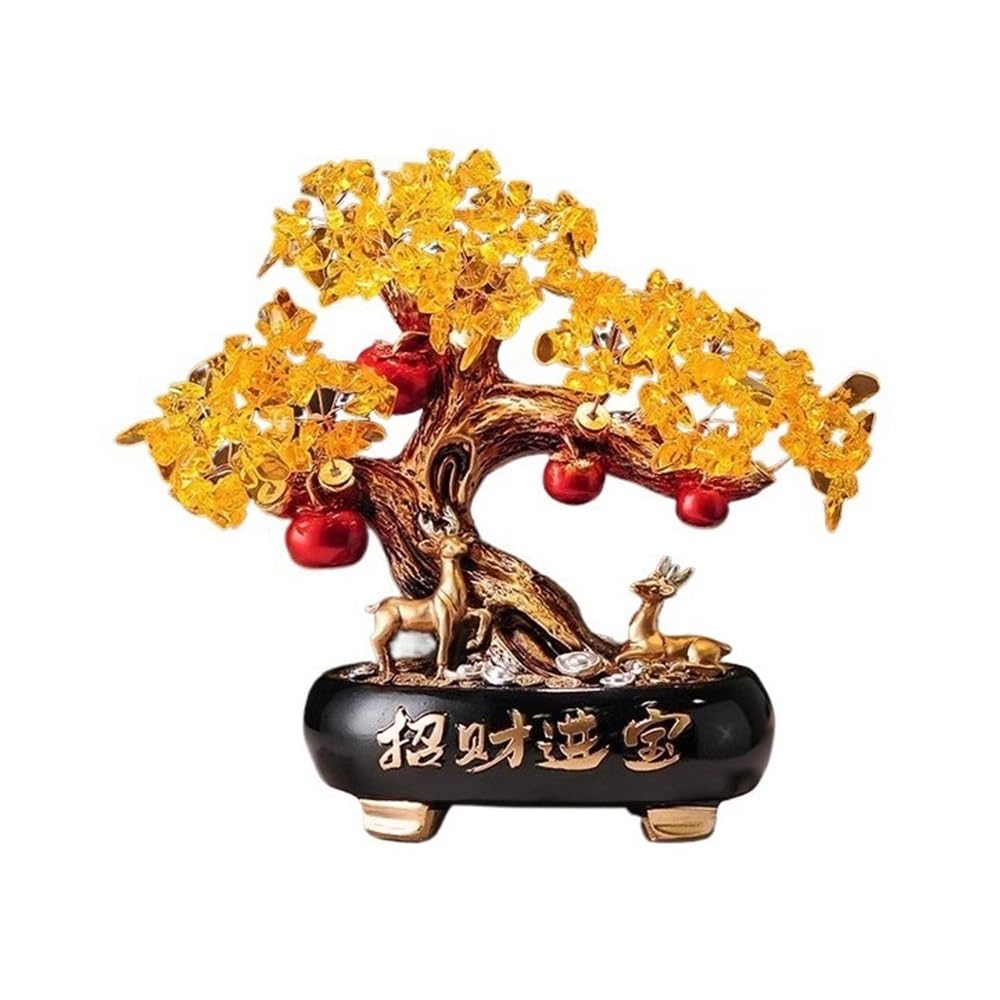 Home Decor Citrine Fortune Tree Ornaments, Home Attracting Wealth Prosperity Table Decoration Bonsai(Black)