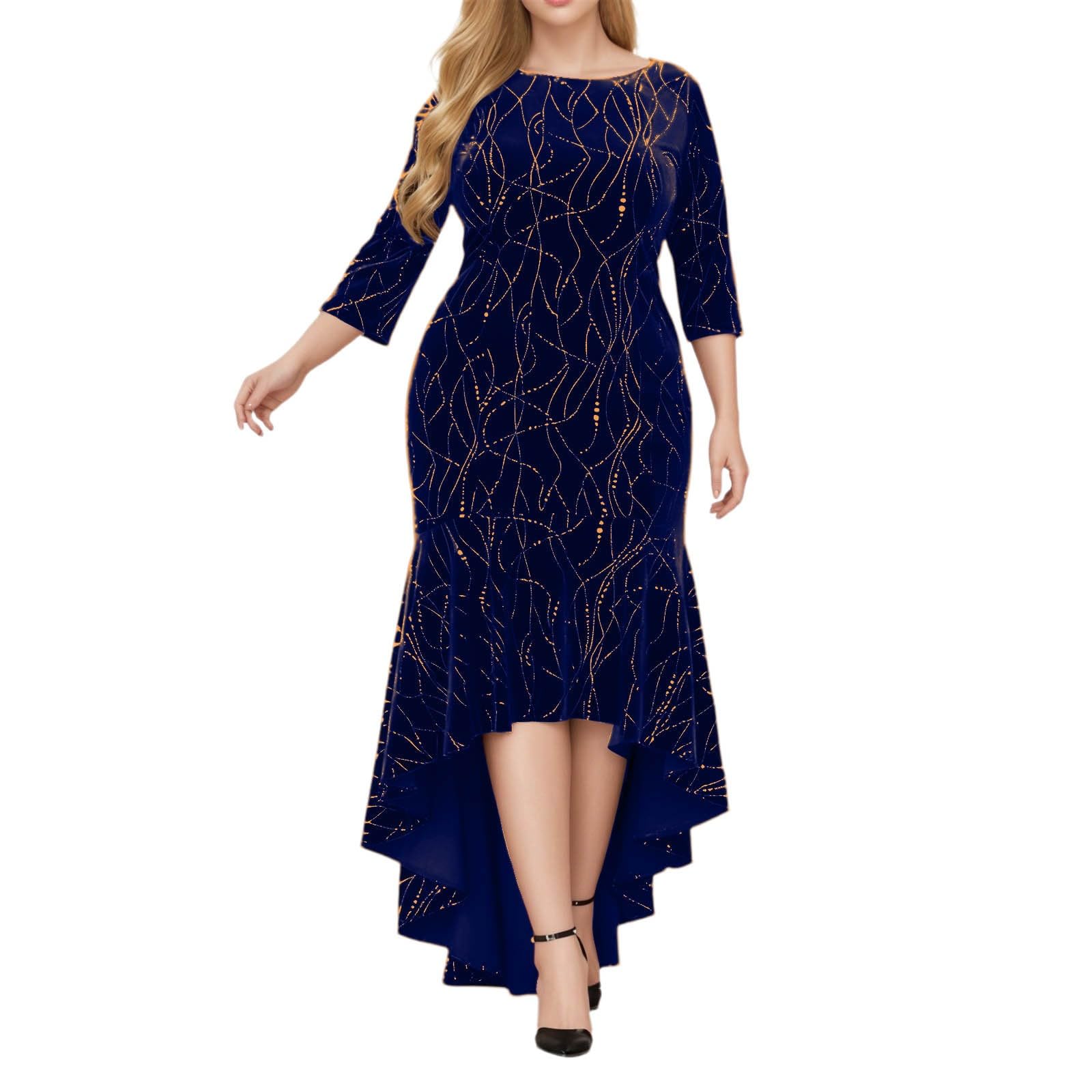 Vestito di Natale Donna-Vestito Velluto Donna-Elegante Abito da Sera Lungo in Velluto con Orlo Svasato E Maniche A Tre Quarti per Feste E Feste di Fine Anno