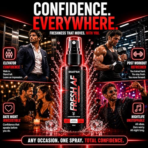 Image of Fresh AF Men's Hygiene Spray for Intimate & Lower Body Odour Control - 750 Sprays | Barely There Anti-Bacterial, pH Balanced with Aloe Vera | Pre Workout & Post Gym Freshness Spray | Sweat Protection (No Mercy)
