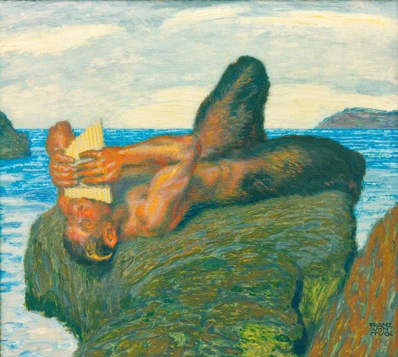 Tableau Syrinxblasender Faun Am Meer Von Stuck pour habiller un grand mur de chambre vide 60x90
