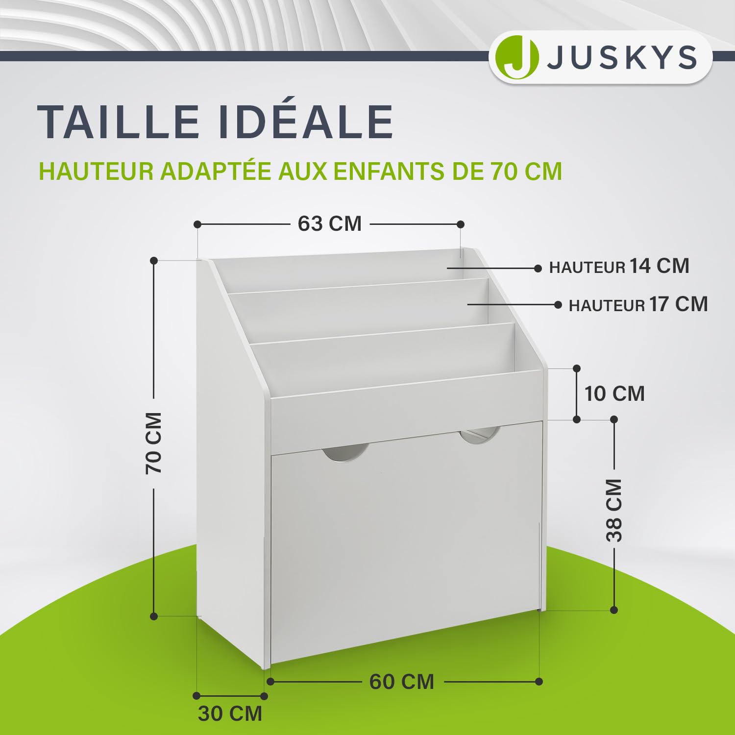 Juskys Bibliothèque pour Enfants avec 3 Compartiments et Coffre à Jouets – Étagère en Bois Blanc – 63 x 30 x 70 cm lPL – Rangement pour Livres et Jouets dans la Chambre d'enfant