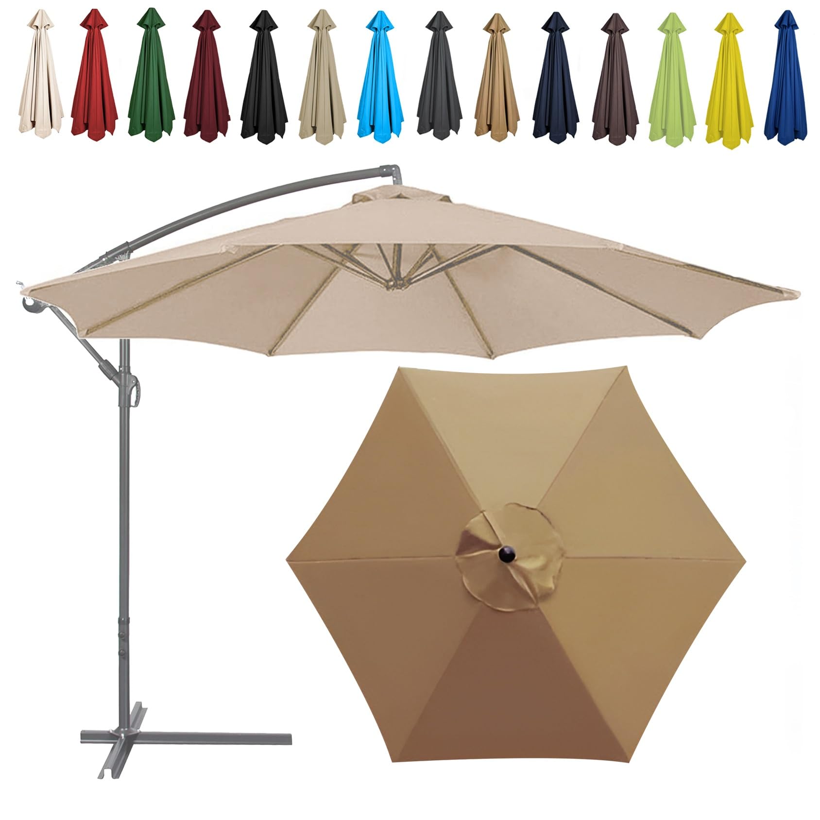 Replacement Parasol Canopy, 2m/2.7m/300cm, 6 Arms/8 Arms, Sun Umbrella Replacement Cloth, Polyester UV Protection Market Table Umbrella Canopy, Parasol Umbrella Replacement Cover(Color:Khaki,Size:6 ri