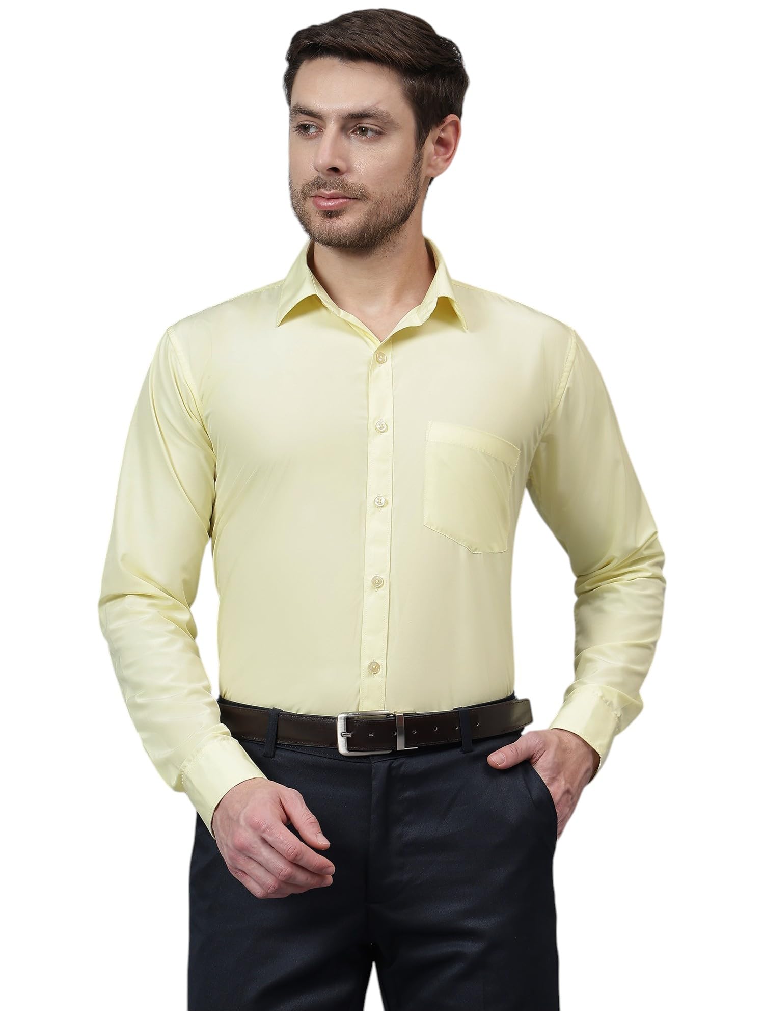 Rangriti Men's Slim Fit Solid Pollycotton Formal Shirt | Plain | Full Sleeve - Slim Fit |Spread Collar |Western |Workwear Shirts for Men in neutral