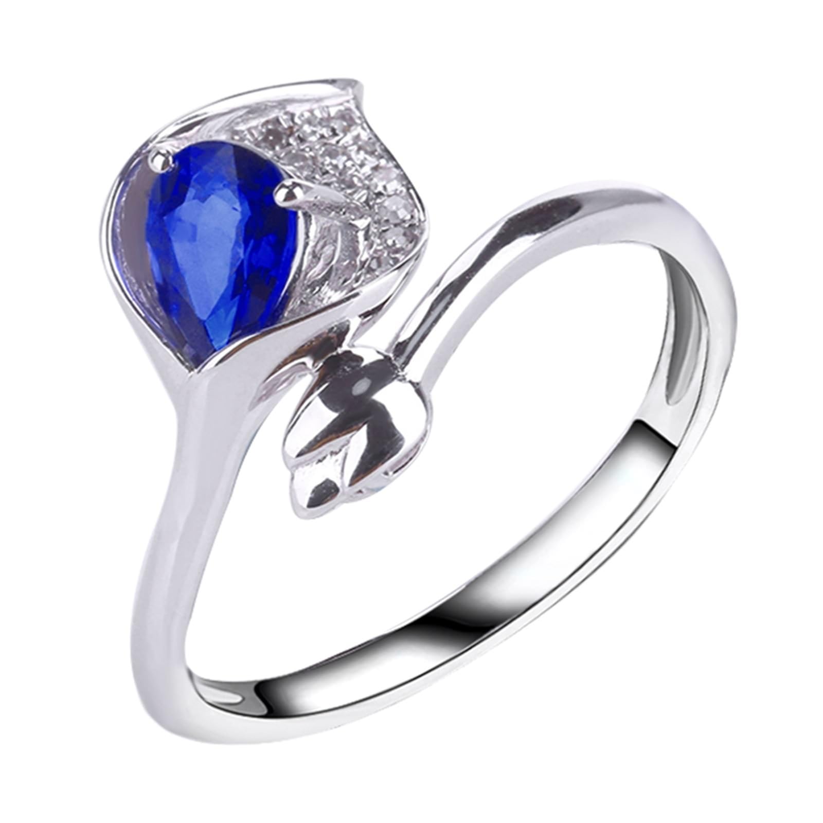 Anello eternità in oro bianco 18 carati con zaffiro blu e pera, anello di coppia con zaffiro blu da 0,7 carati e diamante, misura 13 (16,9), 53 (16,9), metallo prezioso, zaffiro, 53 (16.9), Metallo,