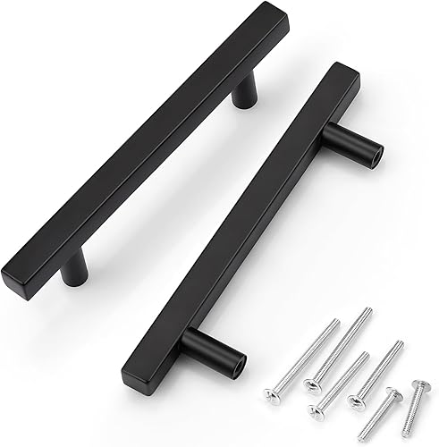 KNOBWELL Paquete de 20 tiradores de gabinete de acero inoxidable negro de 6-310 pulgadas, manijas de gabinete de baño, manijas de armario de cocina,