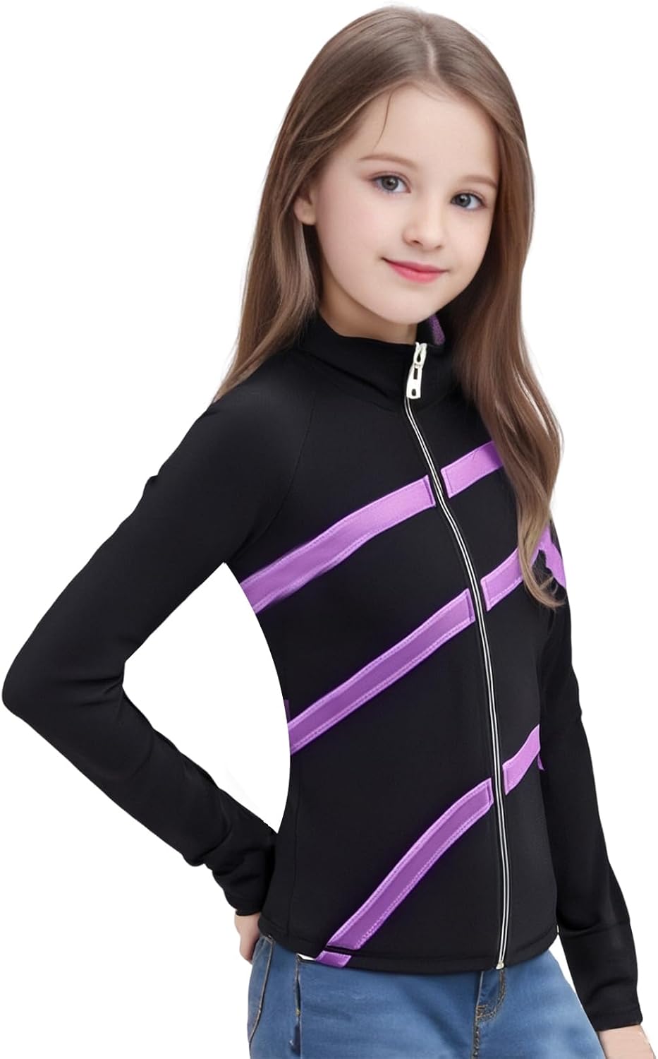 Black Figure Skating Jacket with Fleece Lining Warm Training Wear for Girls and Women