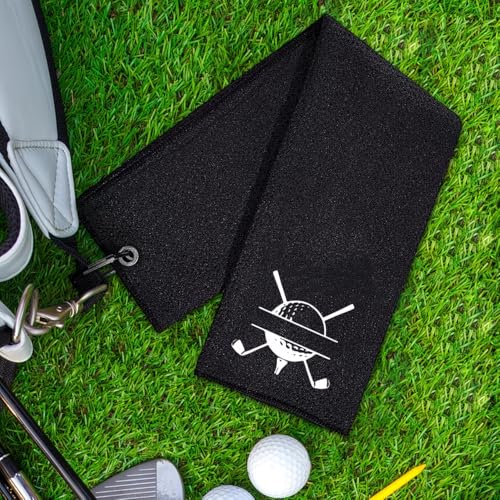 Custom Name Golf Towel Polyester Cleaning Towel with Golf Club Pattern & Carabiner Clip Perfect for Fathers Day Birthday Christmas Thanksgiving Ideal Gift for Golfers & Dads