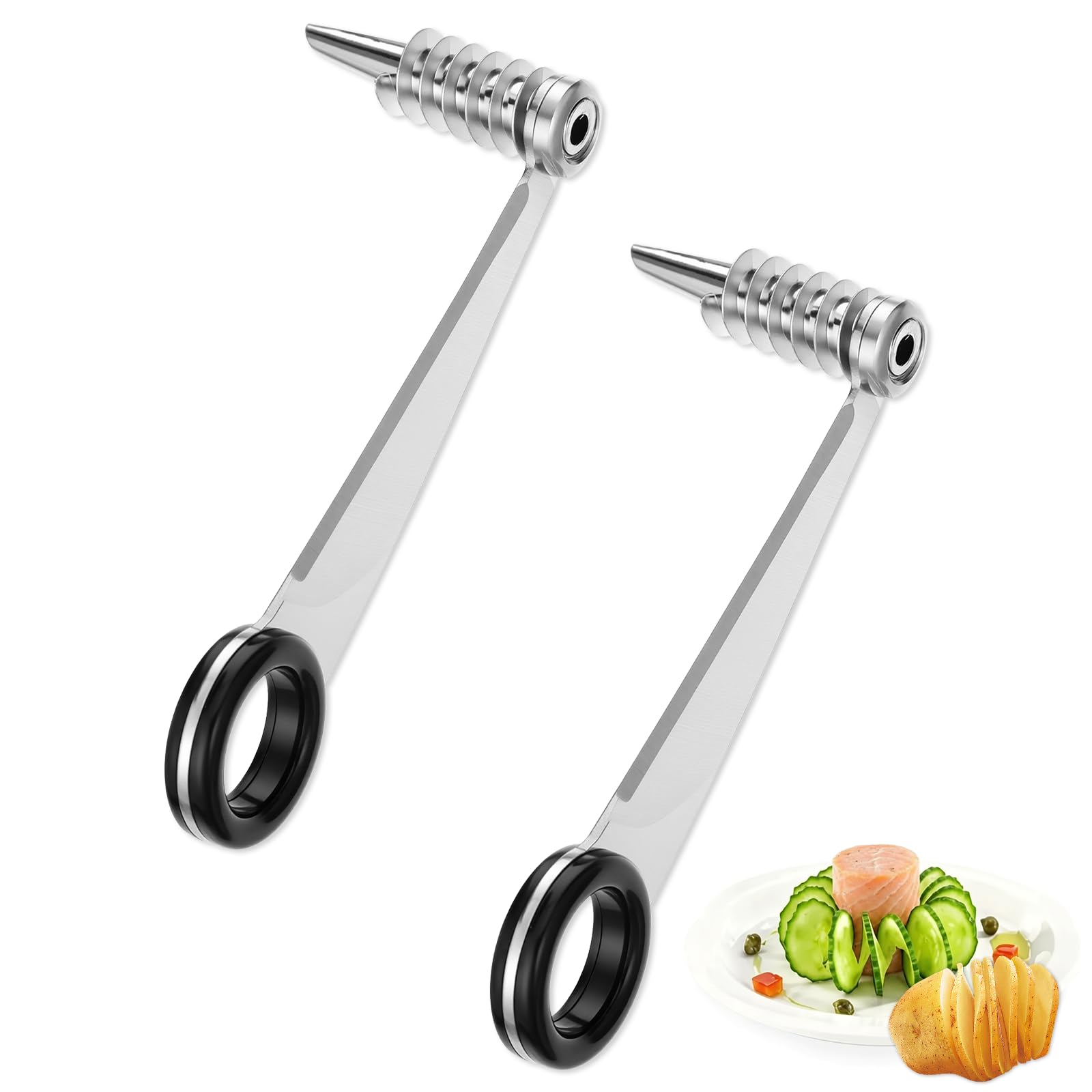 2 Pcs Spiral Cutter Slicer Spiral Cutter for Potatoes Stainless Steel Spirals Cutters Kitchen Tools Easy to Clean Curly Fry Cutters for Veggies Cucumber and Carrot