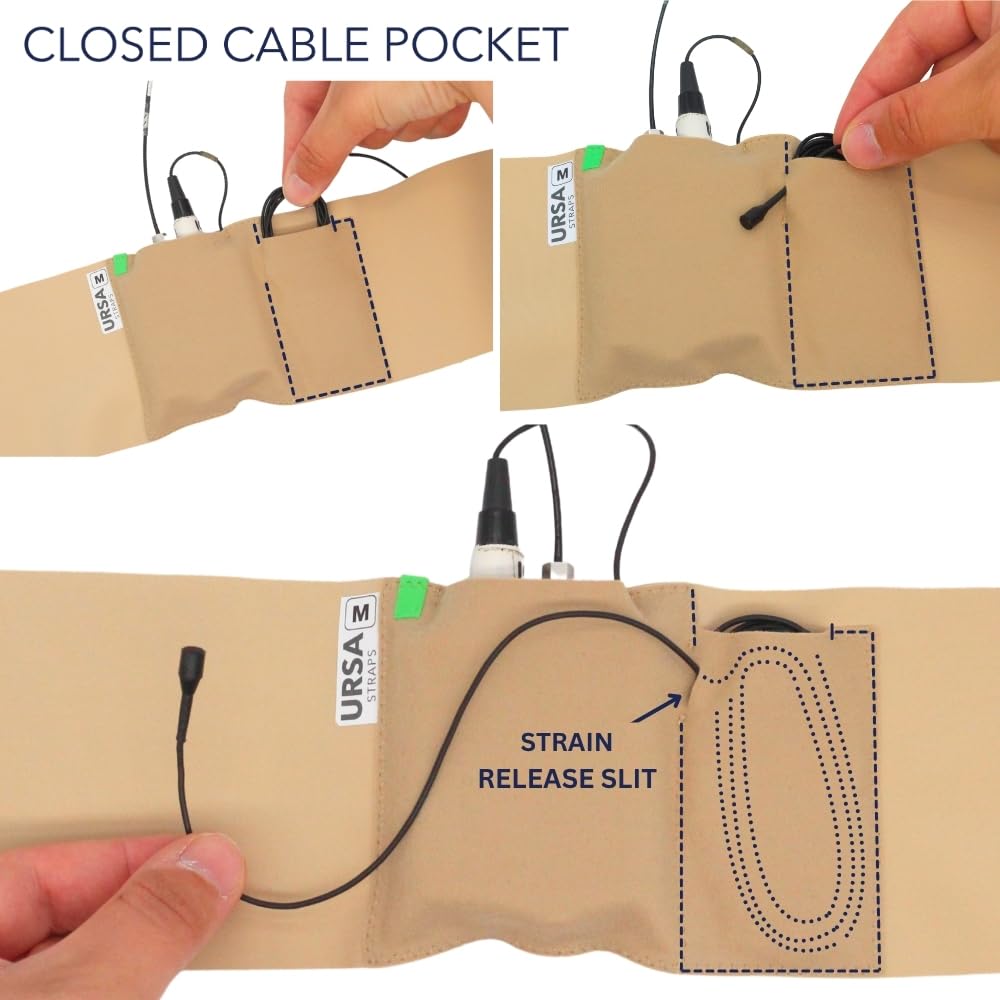URSA Waist Strap - Sangles d'émetteur de microphone ultra fines, respirantes et extensibles. Compatible avec la plupart des émetteurs/récepteurs (beige, taille moyenne, grande pochette)