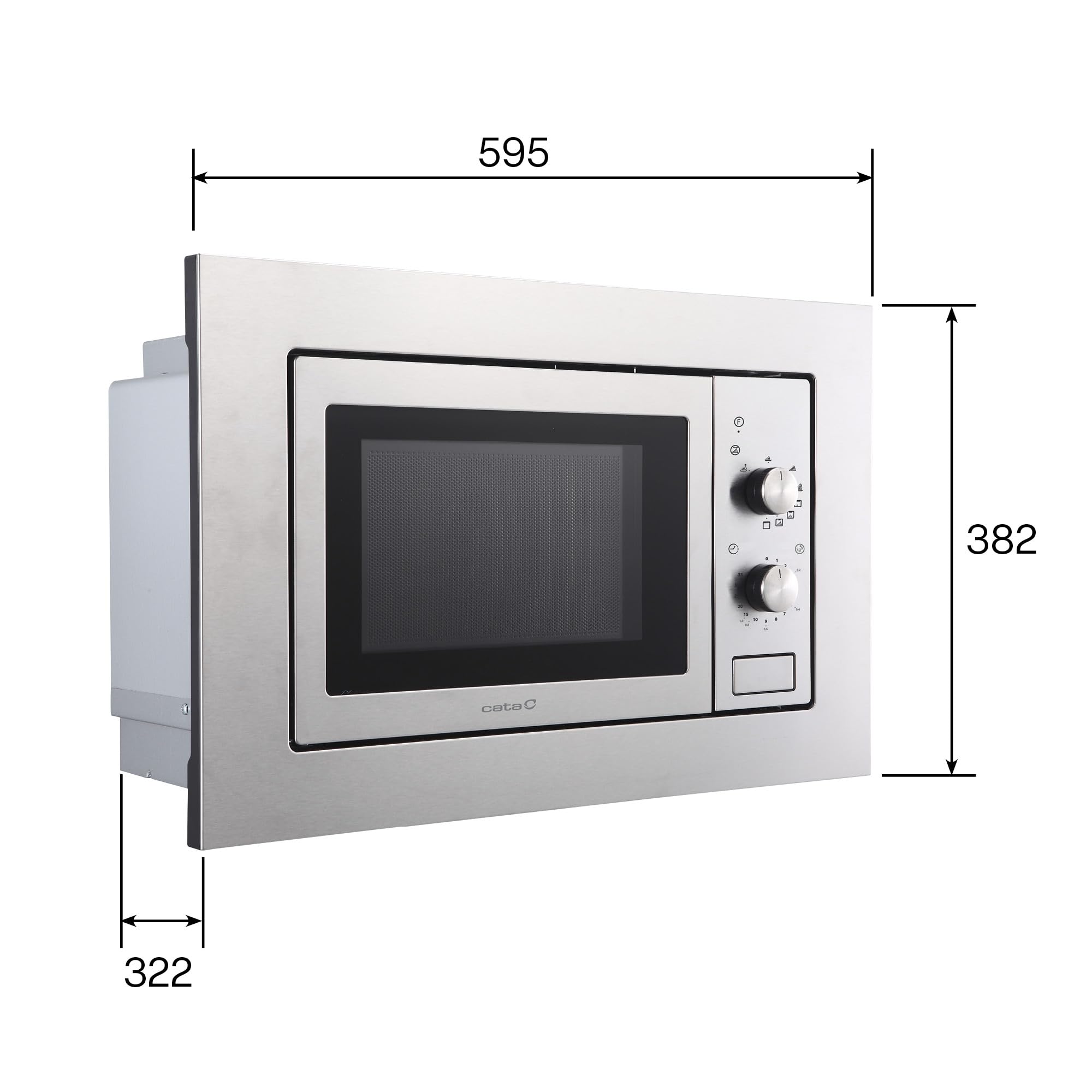 Cata | Microondas de Encastre | Modelo MMA 20 X | 60 cm de Ancho | Capacidad de 20 litros | 5 Niveles de potencia |Con Grill Simultáneo | Fácil Instalación | Medidas Interiores 195 x 280 x 300 mm