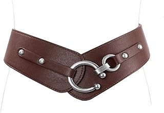 Women's Fashion Vintage Wide Elastic Stretch Waist Belt With Interlock B...