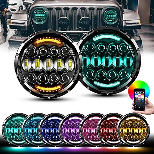 Aaiwa 7" LED Headlights for Wrangler, 7 inch Round LED RGB Headlight with DRL Amber Turn Signal Bluetooth Controll Compatible with Wrangler 1997-2017 TJ LJ JK JKU Unlimited Rubicon Sahara