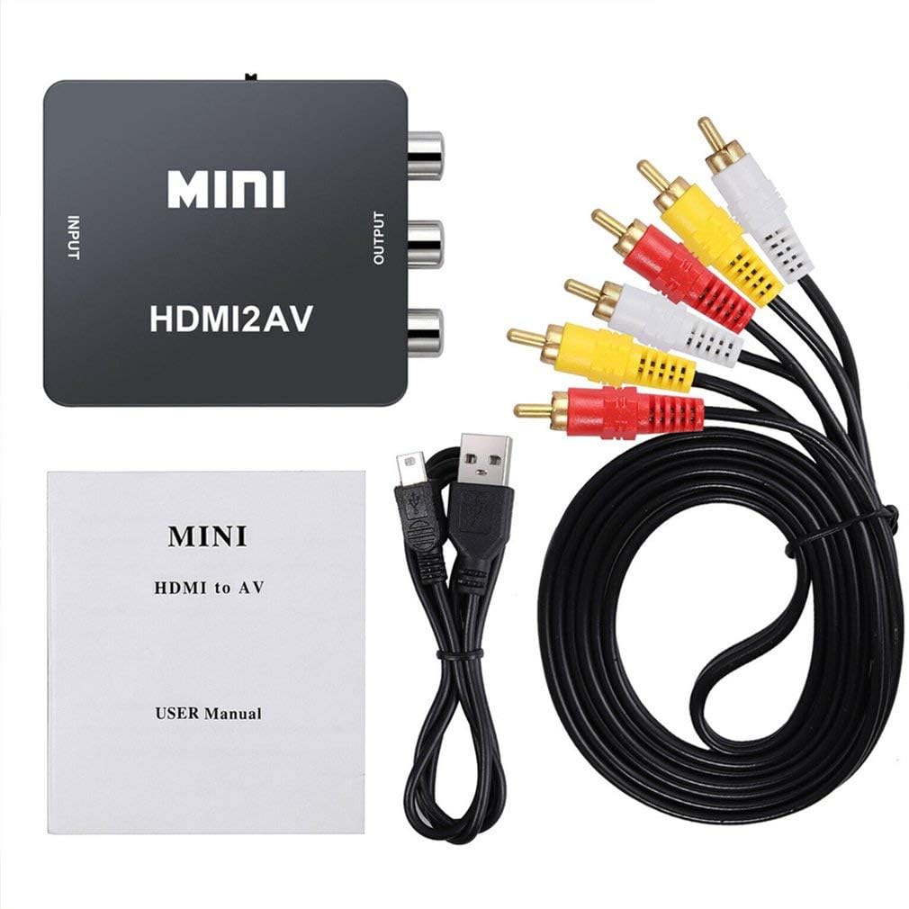 HDMI/HDTV to AV/3RCA Scaler Adapter HD Video Composite Converter Box HDMI to RCA/CVSB L/R Video 1080P Mini HDMI2AV Support NTSC PAL New (White) with Cable