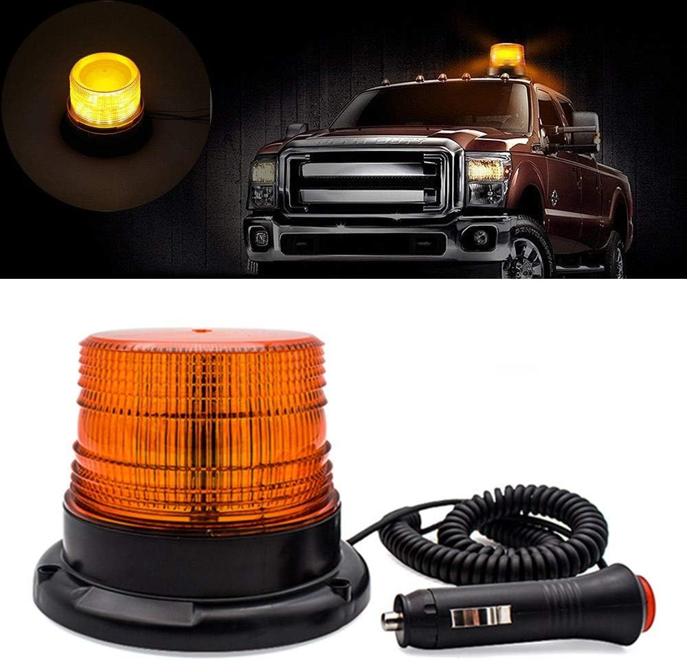 ConsWin Amber/Yellow LED Strobe Beacon Light,Emergency Warning Vehicle Light with DC10-80V Cigarette Lighter Plug for Cars and Trucks