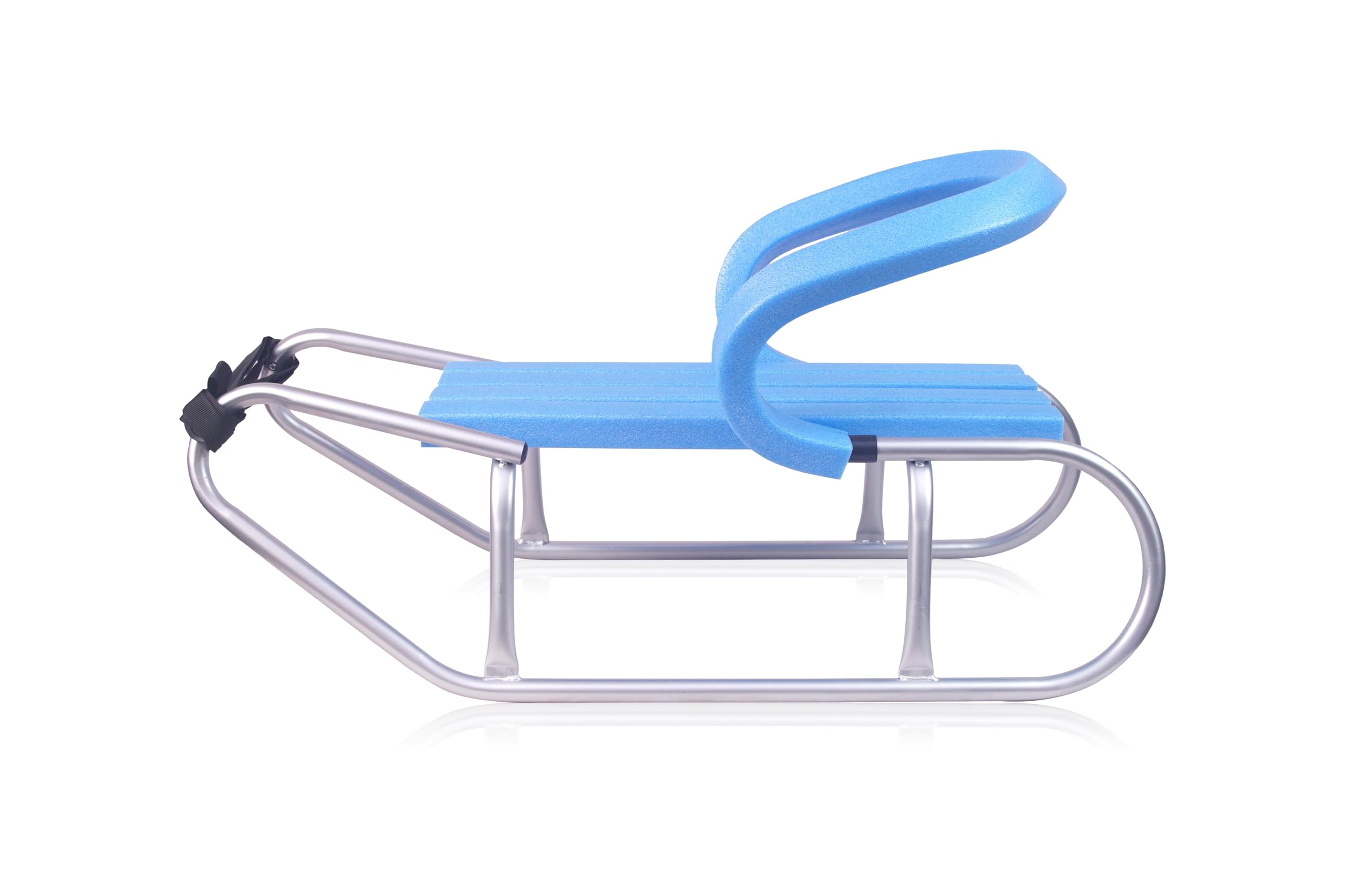 GagaDumi Oslo Metalen slee met rugleuning met veiligheidsgordels, duwstang en voetenzak, slee voor baby's, rodel, ideaal voor kinderen en volwassenen, belasting tot 120 kg, grijs