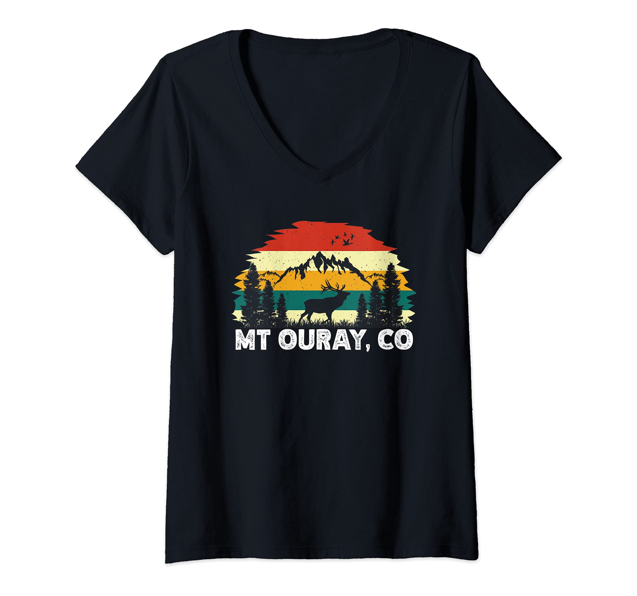 Womens Mt Ouray, CO mountain hiking nature outdoor camping V-Neck T-Shirt, Black
