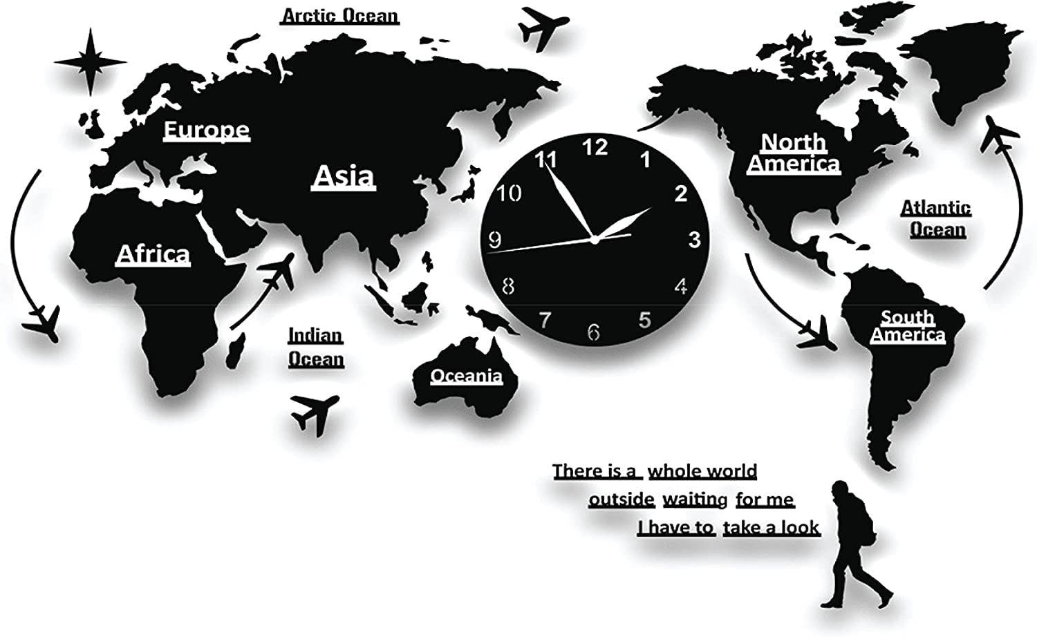 Large DIY Modern 3D Acrylic World Map Wall Clock: Large Decorative Wall Art for Home, Bedroom, Office, and Kitchen(160x91cm)