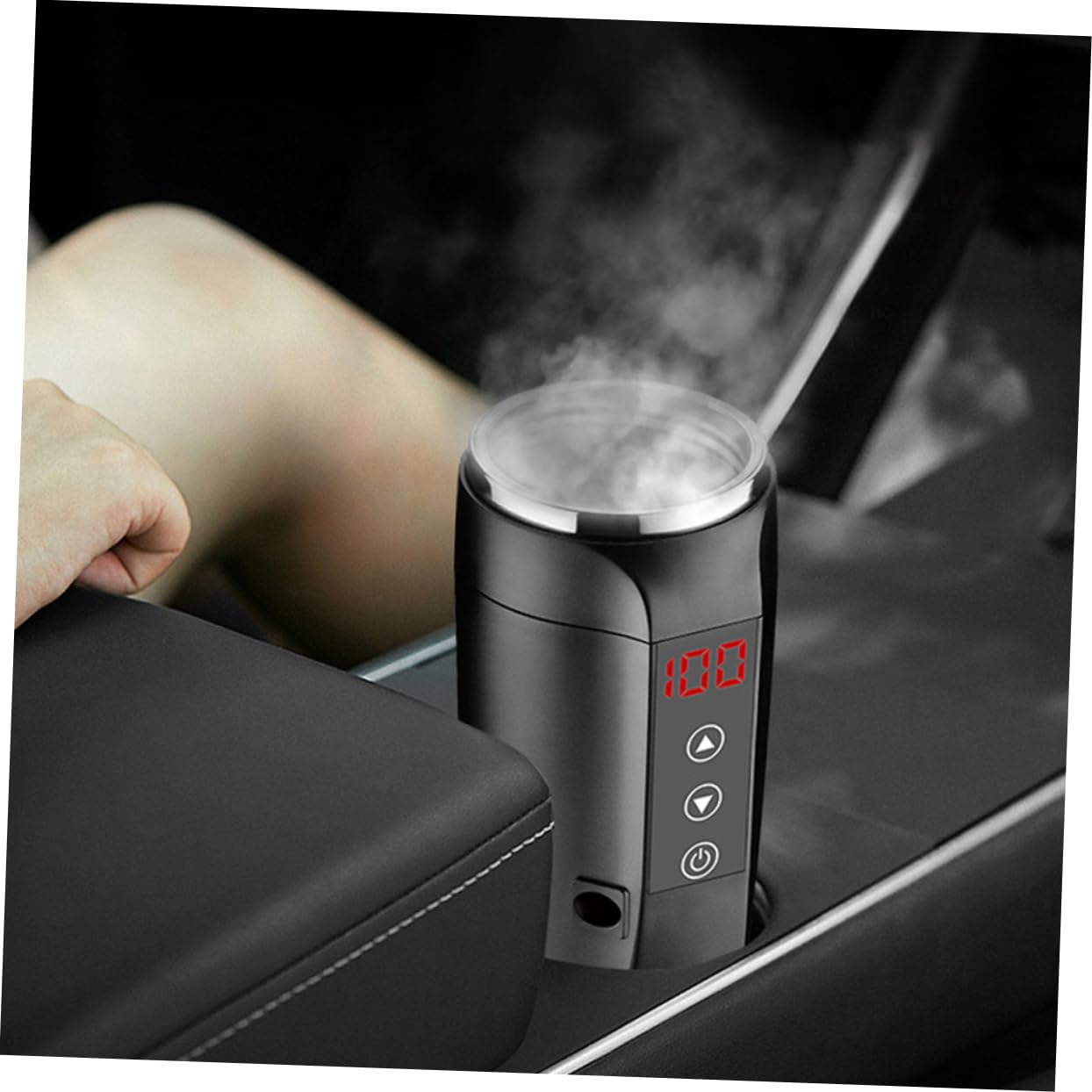 Cabilock Taza Calefactora Eléctrica para Coche 90w Pantalla de Temperatura Acero Inoxidable Negro Compatible 12v-24v para Viaje y Camping Portátil